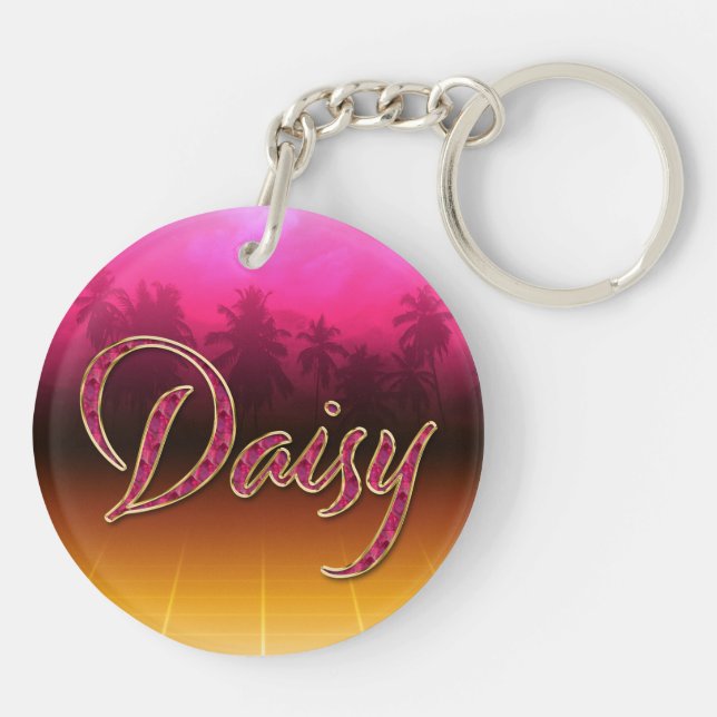Daisy First Name golden pink keychain (Back)