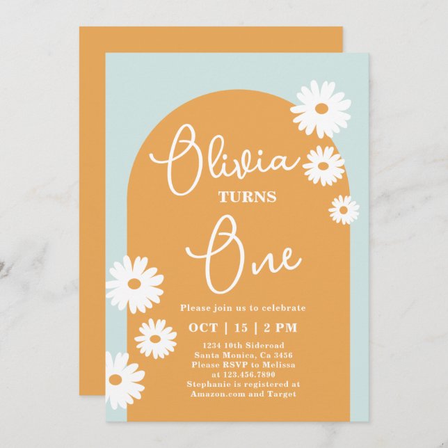 Daisy Floral 1er anniversaire Invitation (Devant / Derrière)