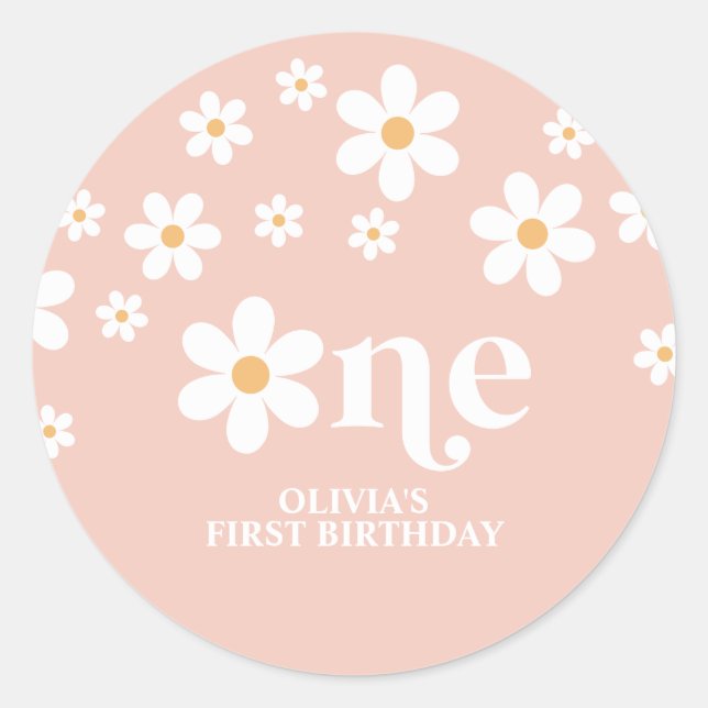 Daisy floral 1st birthday classic round sticker (Front)