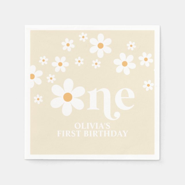 Daisy floral 1st birthday napkin (Front)