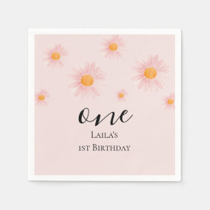 Daisy floral 1st birthday napkins
