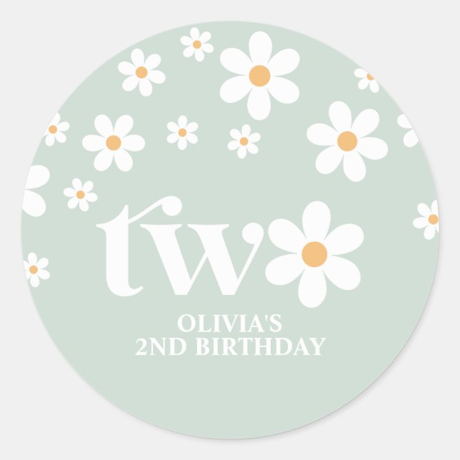 Daisy floral 2ND birthday Classic Round Sticker (Front)