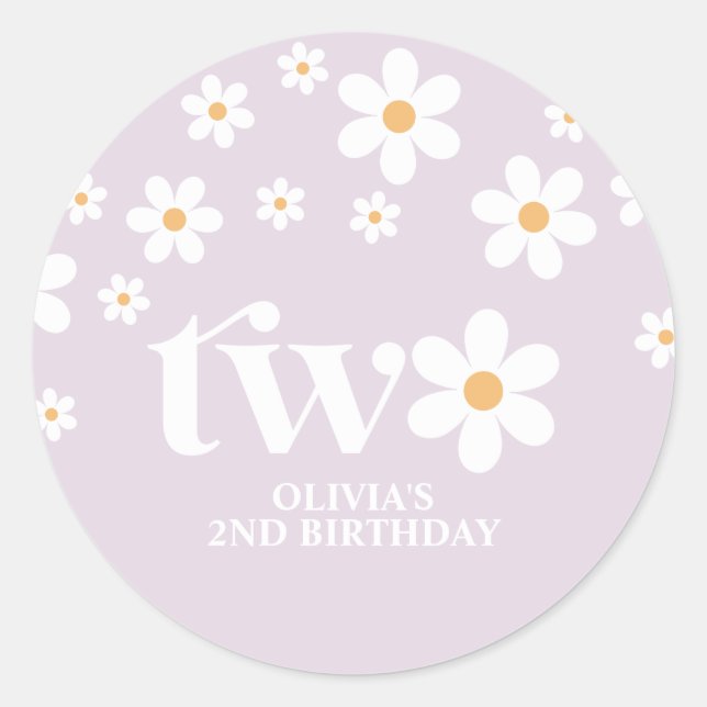 Daisy floral 2ND birthday Classic Round Sticker (Front)