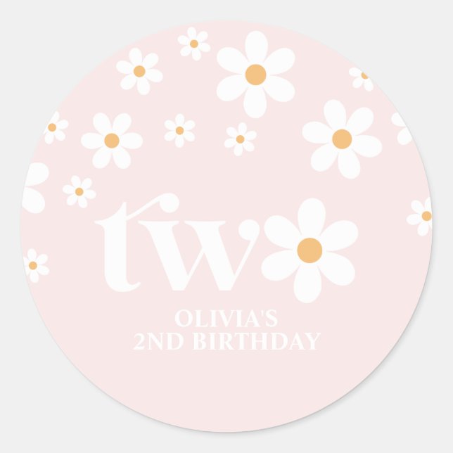 Daisy floral 2ND birthday Classic Round Sticker (Front)