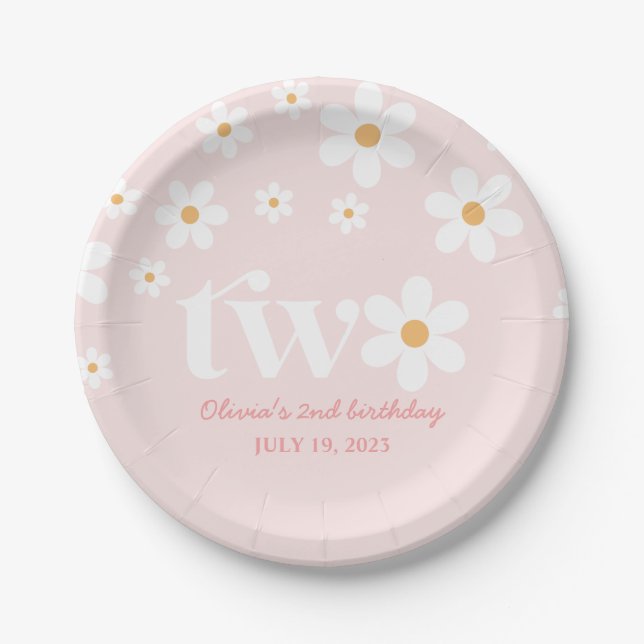 Daisy floral 2nd birthday paper plate (Front)