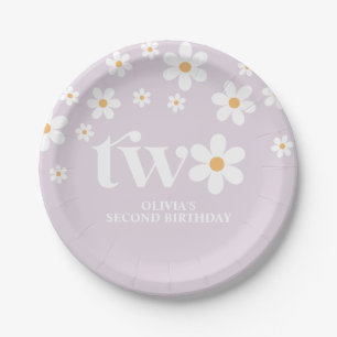 Daisy floral 2nd birthday paper plate