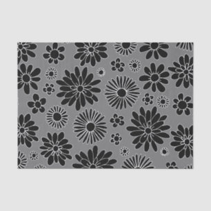 Daisy Floral Black and Grey Pattern Tissue Paper