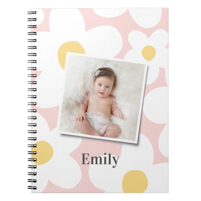 Daisy floral boho retro photo girly pink yellow iP Notebook (Front)