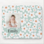 Daisy floral boho retro photo turquoise orange mouse pad<br><div class="desc">Daisy floral boho retro girly natural,  turquoise and orange photo mouse mat gift design.</div>