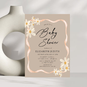 Daisy Floral Brown Baby Shower Invitation