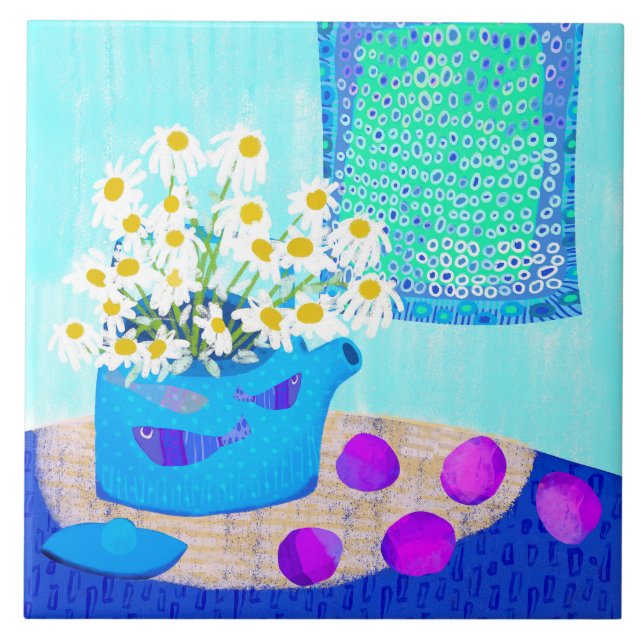 Daisy Floral Ceramic Kitchen Tile (Front)