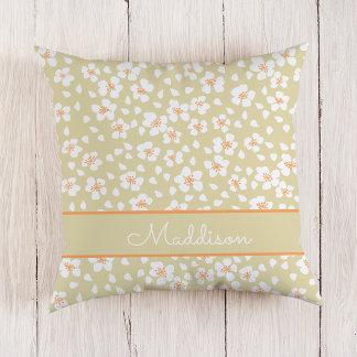 Daisy Floral Custom Name Throw Pillow