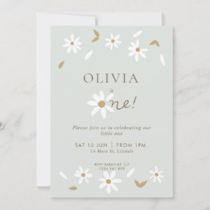 Daisy Floral First Birthday Invitation - Sage