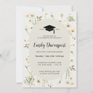 Daisy Floral Graduation photo on back Invitation
