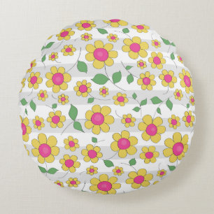 Daisy floral kids drawing happy spring  round pillow