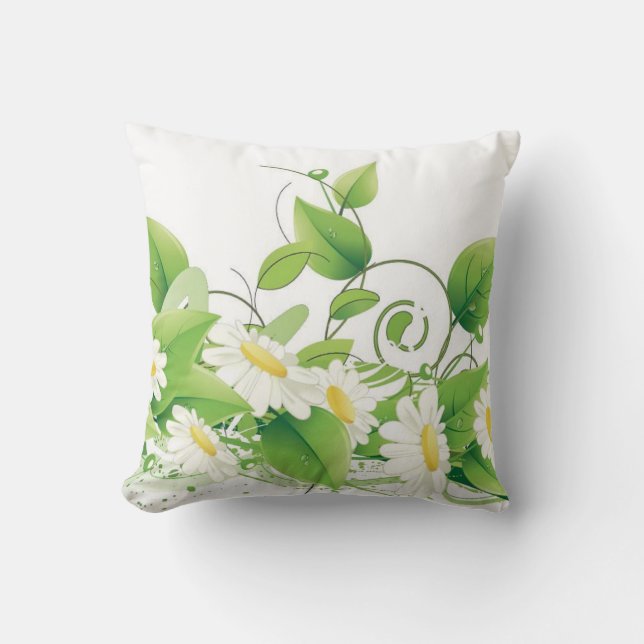 Daisy Floral Leaf Throw Pillow (Front)