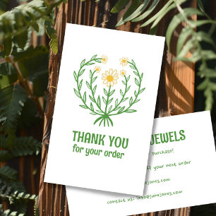 Daisy Floral Logo Chic Elegant Order Thank You  Business Card