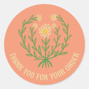 Daisy Floral Logo Chic Elegant Order Thank You  Classic Round Sticker