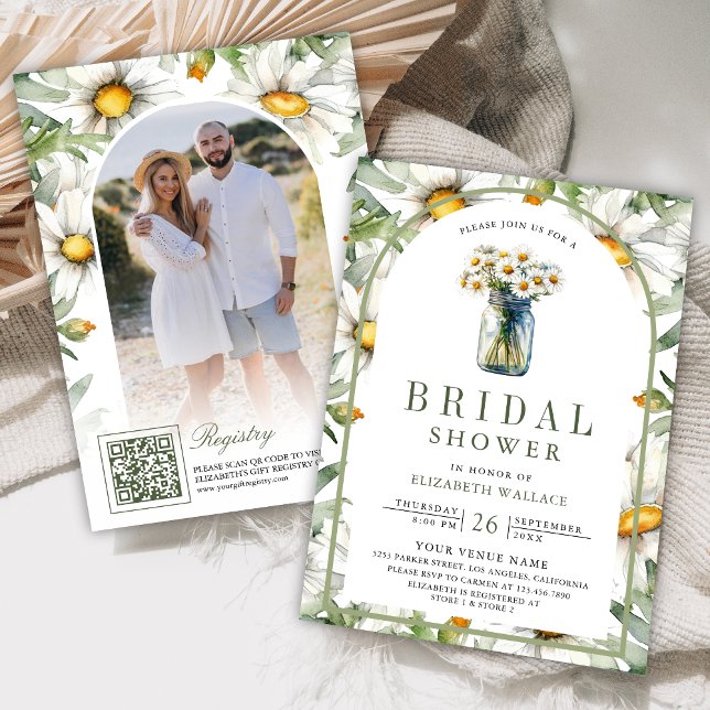 Daisy Floral Mason Jar Photo QR Code Bridal Shower Invitation (Creator Uploaded)