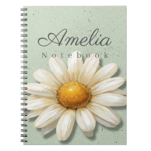 Daisy Floral Notebook Name Sage Green Journal
