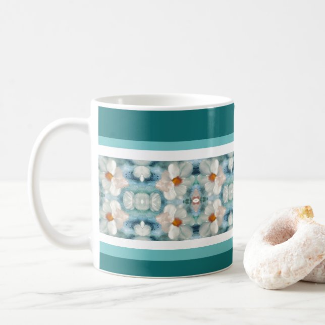 Daisy Floral Patterned Coffee Mug (With Donut)