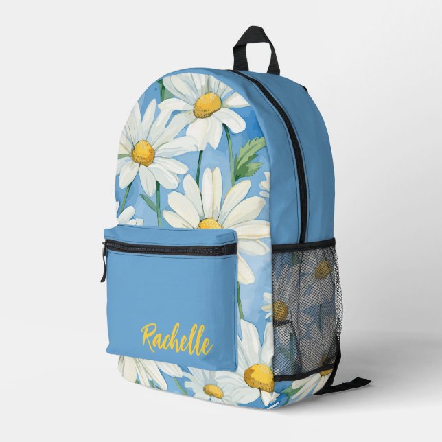 Daisy Floral Personalized  Printed Backpack (Back Corner Right)