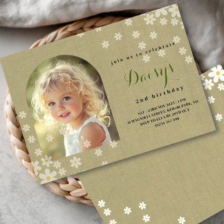 Daisy Floral Photo Birthday Invitation
