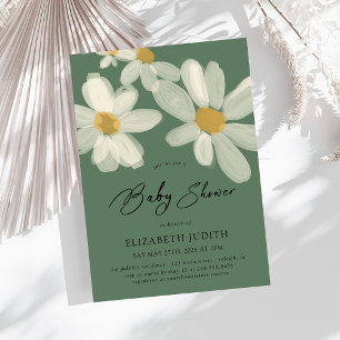  Daisy Floral Sage Green Baby Shower Invitation