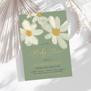 Daisy Floral Sage Green Baby Shower Invitation