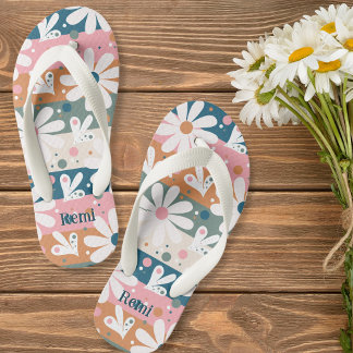 Daisy Floral Striped Pattern Custom Kid's Flip Flops