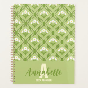 Daisy Floral Striped Pattern Green Yellow White  Planner