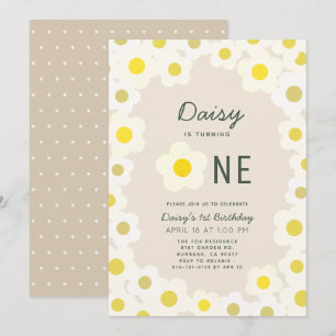 Daisy Floral Taupe 1er Invitation anniversaire