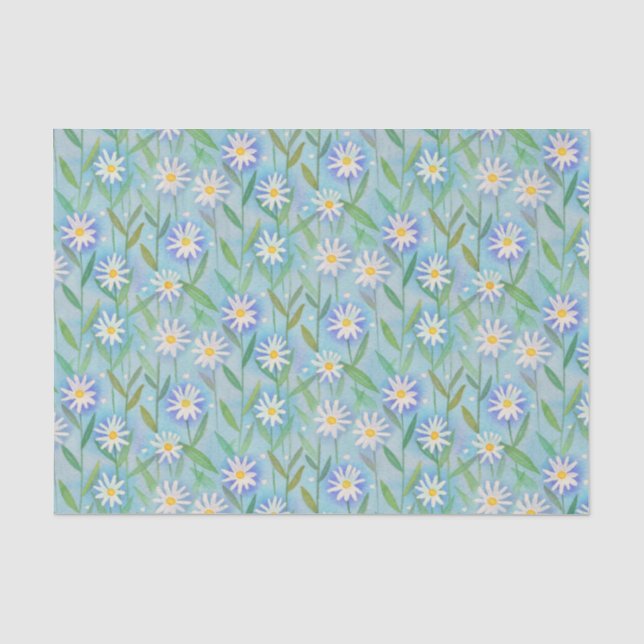 Daisy Floral White Blue Pattern Tissue Paper (Front)