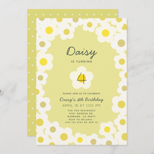 Daisy Floral Yellow Birthday Invitation (Front/Back)