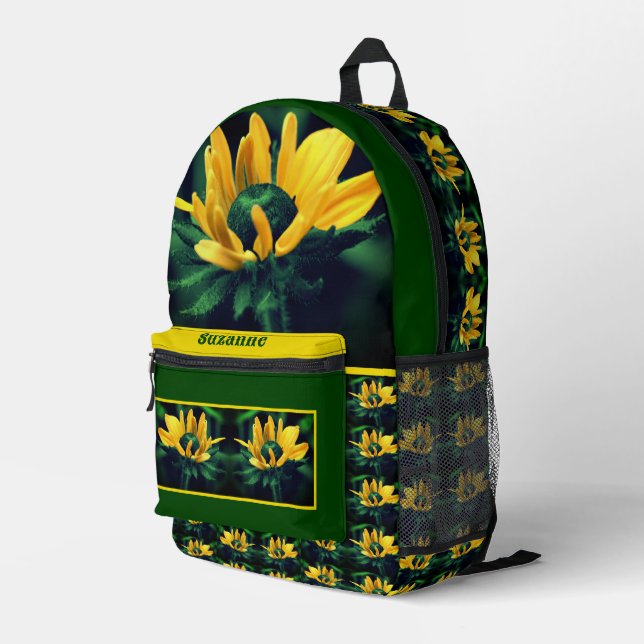Daisy Flower Abstract Personalized Printed Backpack (Back Corner Right)