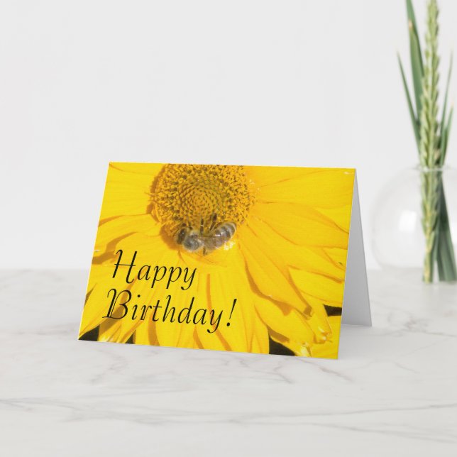 Daisy Flower & Bee Birthday Card (Front)