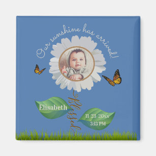 Daisy flower birth announcement personalized photo magnet