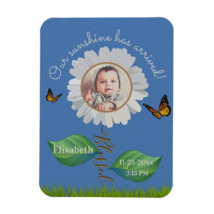 Daisy flower birth announcement personalized photo magnet