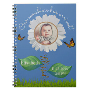 Daisy flower birth announcement personalized photo notebook