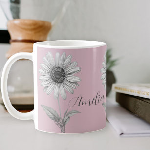 Daisy Flower Boho Chic Pink Name Coffee Mug
