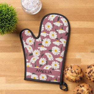 Daisy flower boho floral pattern personalized name oven mitt