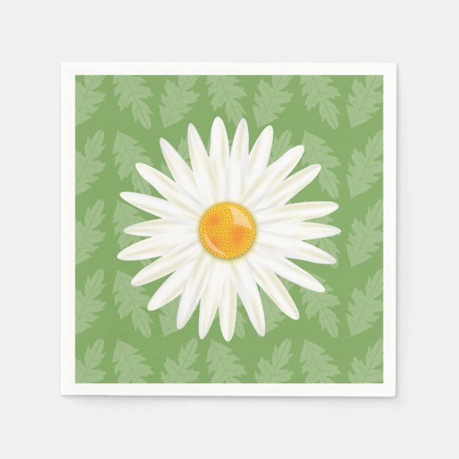 Daisy Flower Cartoon Illustration On Green Napkin (Front)