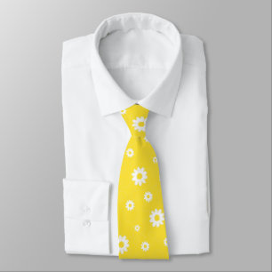 Daisy Flower Contemporary Yellow White Pattern Tie
