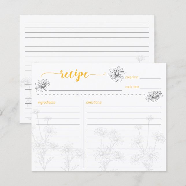 Daisy Flower Field Recipe Card (Front/Back)
