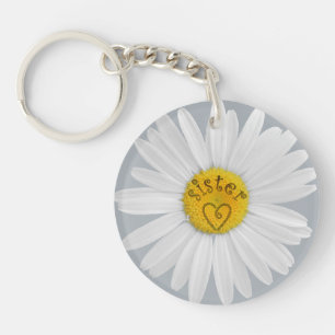 Daisy Flower For Sister Art Customize Background Keychain