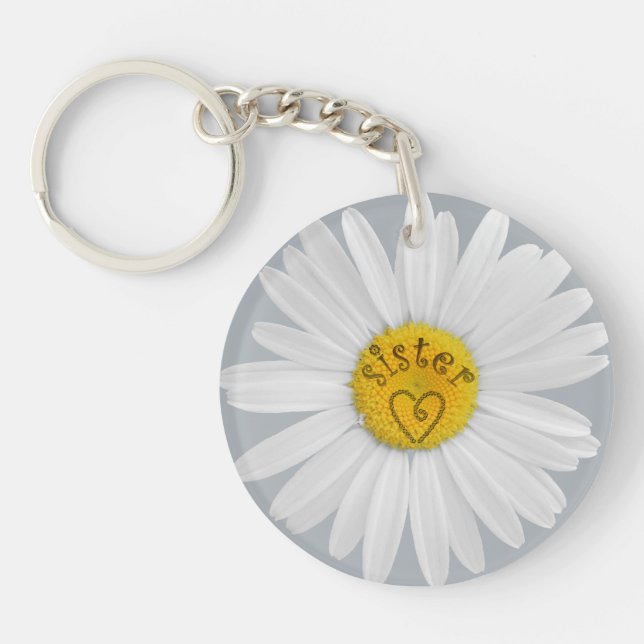 Daisy Flower For Sister Art Customize Background Keychain (Front)