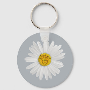 Daisy Flower For Sister Art Customize Background Keychain