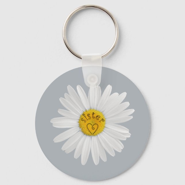 Daisy Flower For Sister Art Customize Background Keychain (Front)