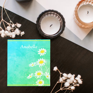 Daisy flower frame on green and yellow background  notepad