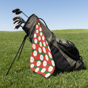 Daisy Flower green red 2 tone Pattern  Merry Chris Golf Towel